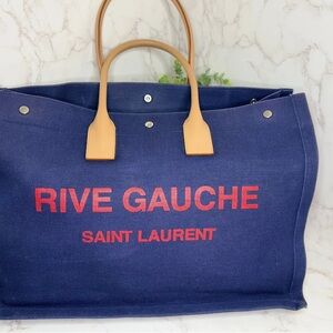 Saint Laurent Rive Gauche Navy and Red Tote